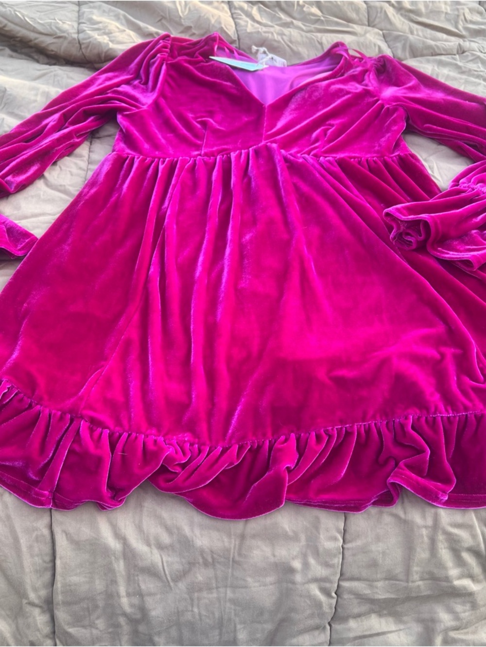 NWT new in Hot Pink Long Sleeve Baby Doll Velvet Dress Size Large